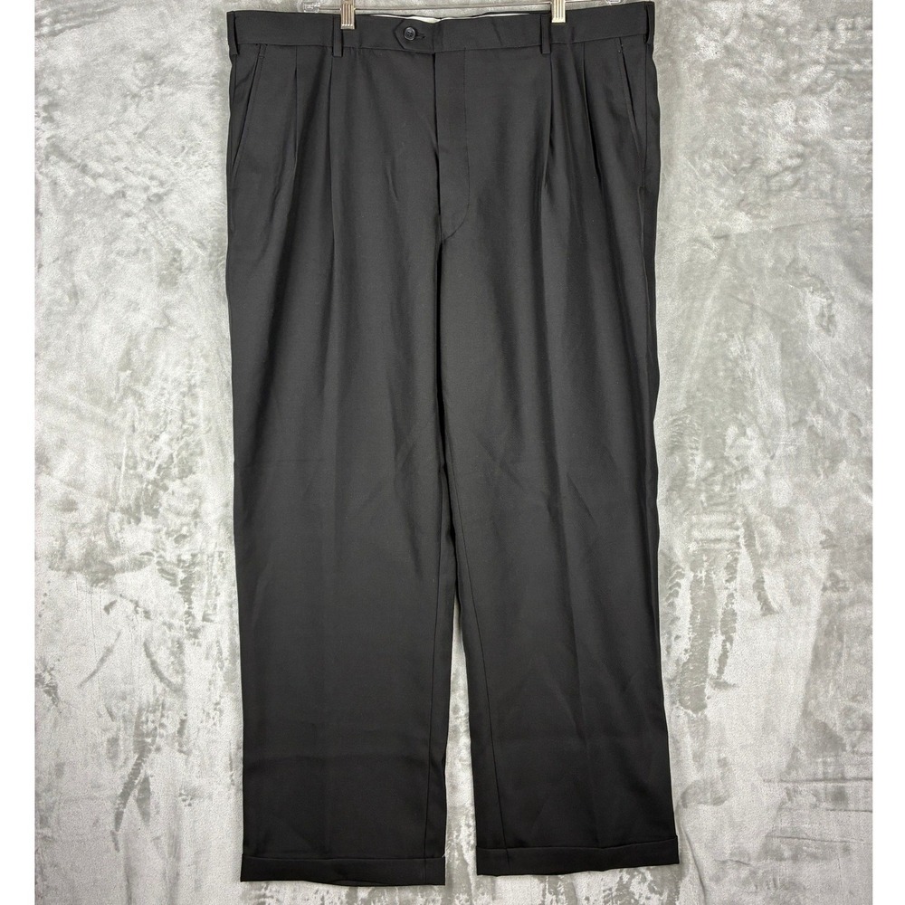 Villa D'Marco Mens Black Pleated Tailored Trousers Cuffed Dress Pants 44/32 NEW